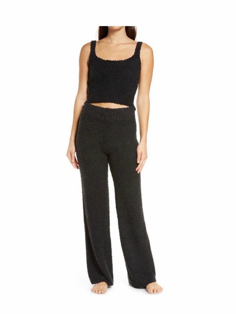 SKIMS Black Cozy Tank and Wide-Leg Lounge Set